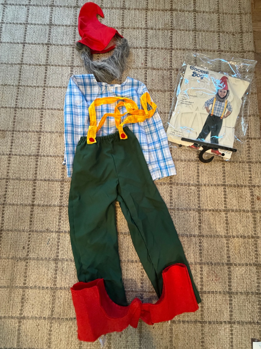 Green Kids Gnome Overalls with Yellow Suspenders